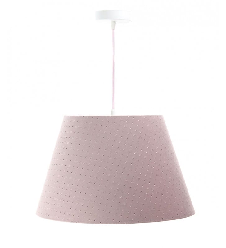 Lampa wisząca Camilla abażur stożek w kolorze pudrowego różu pikowana tkanina jaśminowa