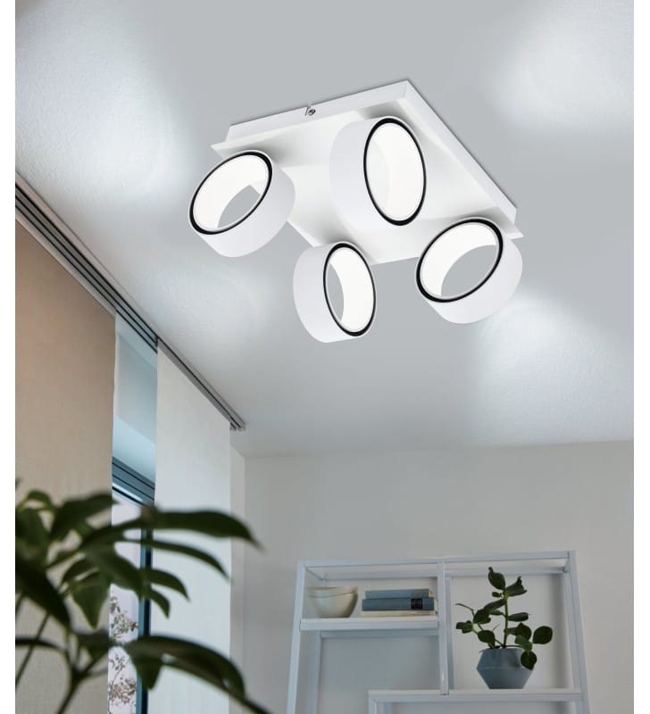Biała lampa sufitowa Albariza LED kwadratowa 4 ruchome klosze pierścienie