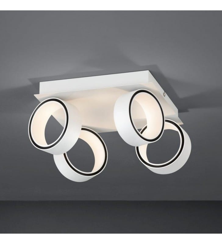 Biała lampa sufitowa Albariza LED kwadratowa 4 ruchome klosze pierścienie