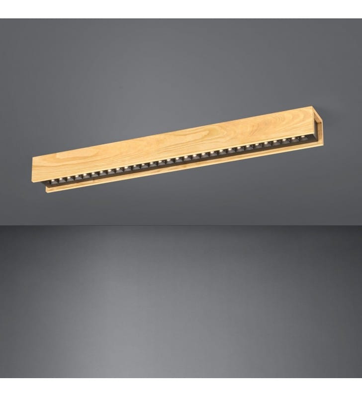 Drewniana podłużna lampa na sufit plafon Termini2 LED 3000K 85cm możliwość ściemniania do kuchni salonu sypialni