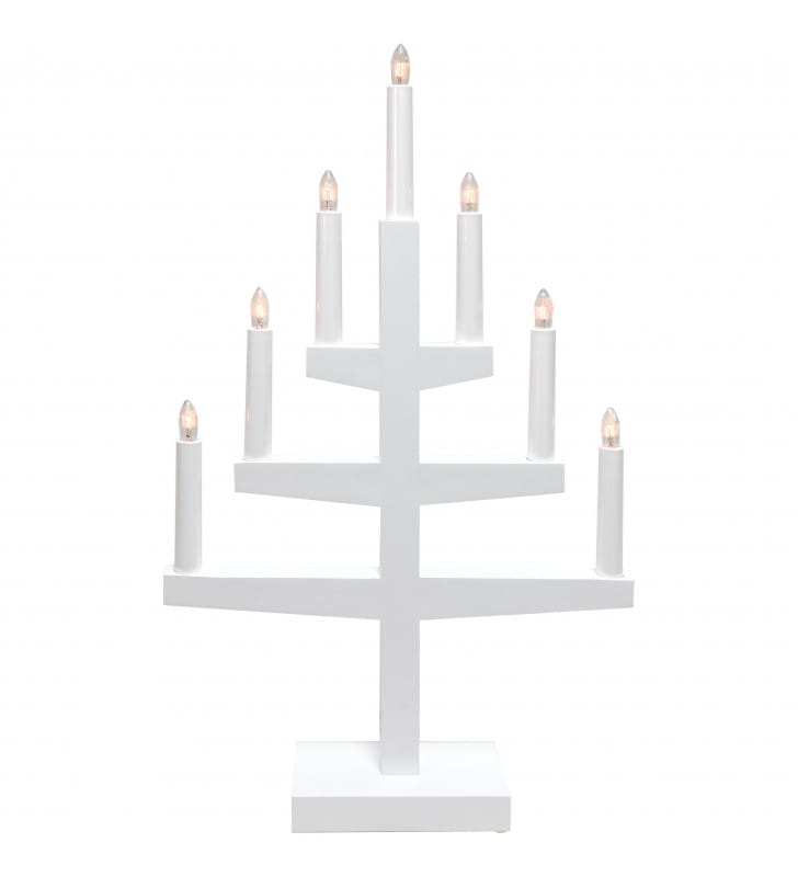 Biały świecznik 7 ramienny Trrap drewno dekoracja świąteczna i całoroczna na prąd