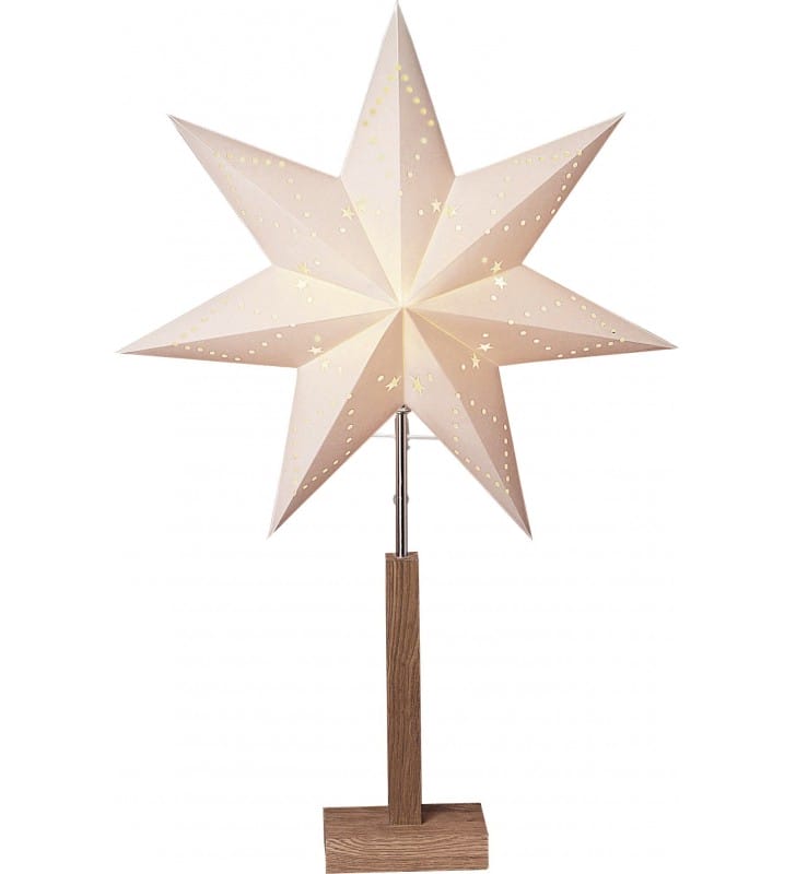 Lampa stojąca Karo abażur papierowa biała gwiazda podstawa drewno Eglo