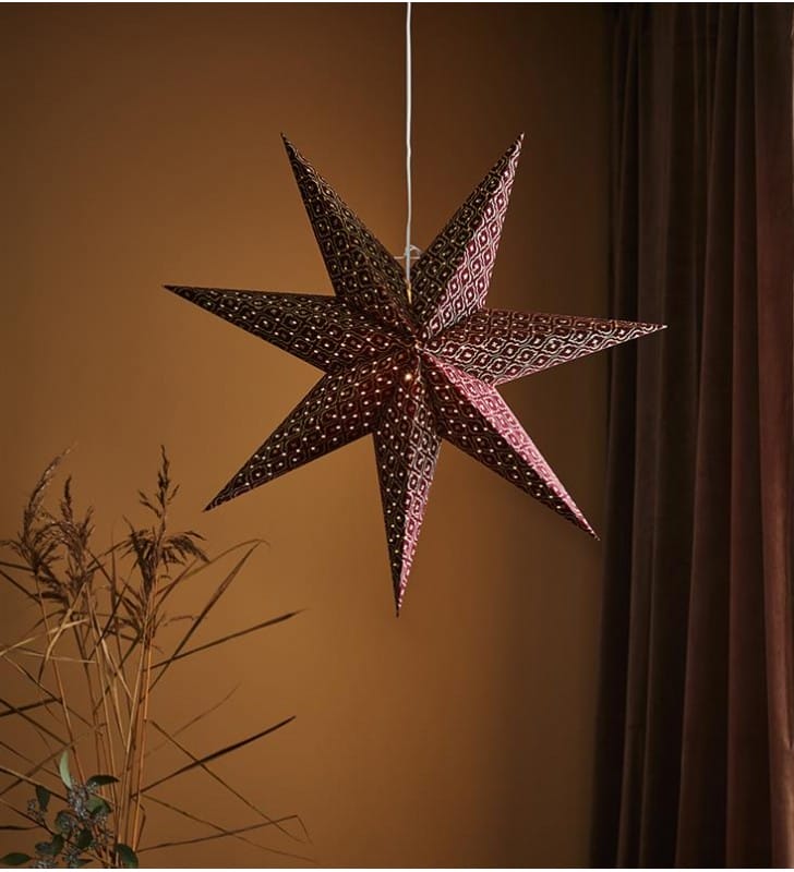 Papierowa gwiazda z podświetleniem bordowo złota Baroque 75cm dekoracja świąteczna
