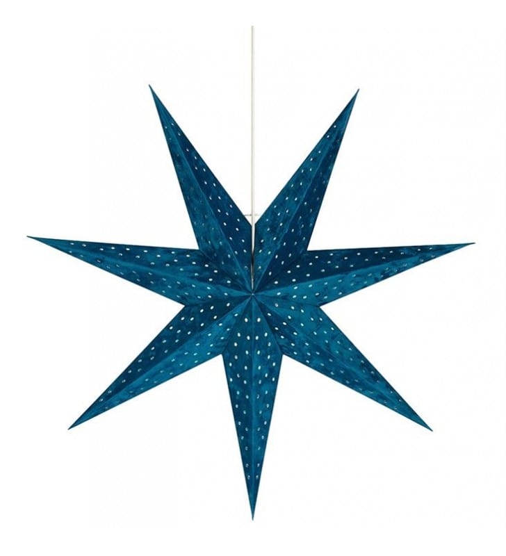 Niebieska gwiazda papierowa z podświetleniem Velours 75cm dekoracja świąteczna