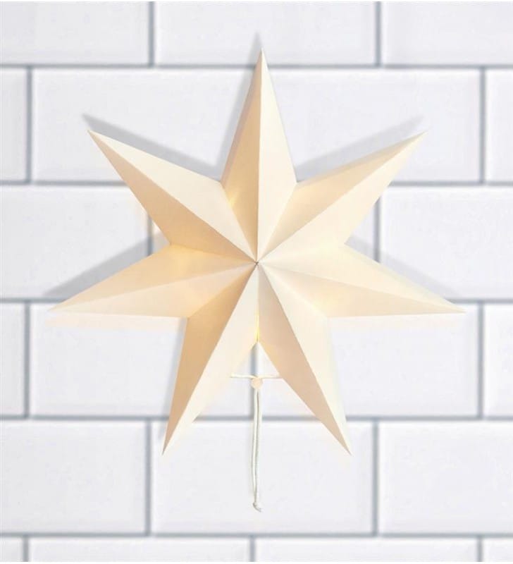 Biała gwiazda papierowa do powieszenia na ścianie Malva timer na baterie
