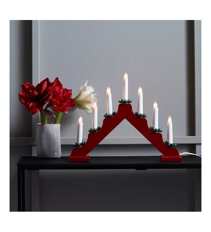 Czerwony 7 pkt świecznik świąteczny Ola dekoracja na prąd na półkę komodę parapet okno