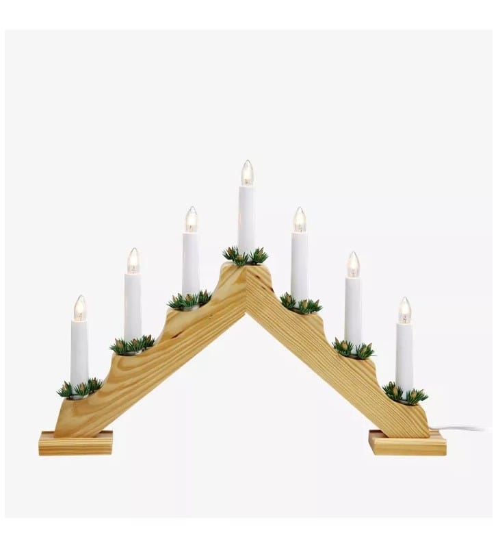 Drewniany świecznik świąteczny Ola 7xE10 dekoracja na prąd na półkę komodę parapet okno