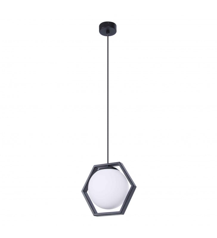 1 zwisowa czarna lampa wisząca Favo metal hexagon szklany klosz kula