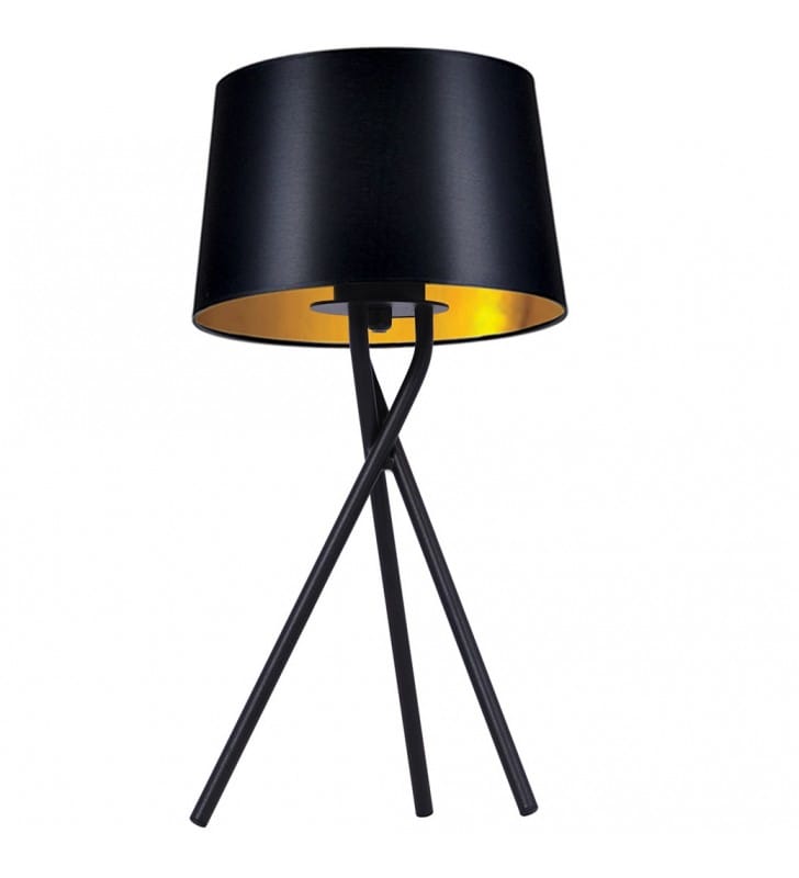 Czarna lampa stołowa na 3 metalowych nogach Remi Gold abażur czarno złoty