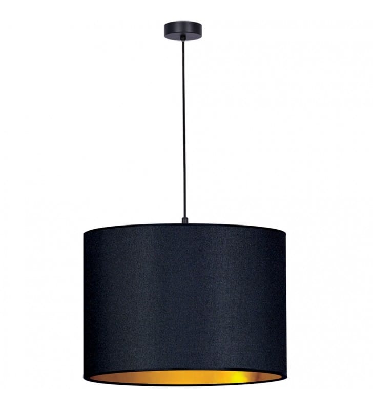 Czarno złota lampa wisząca Auro 50cm abażur walec  materiał do salonu sypialni nad stół do jadalni