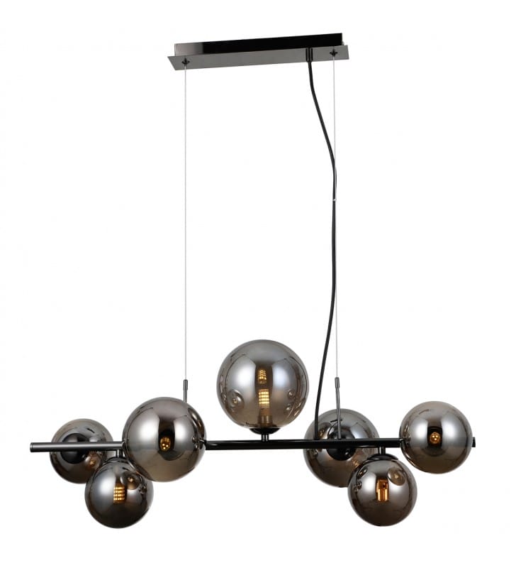 Ciemna 70cm lampa wisząca Canello czarny chrom 7 szklanych kloszy ball