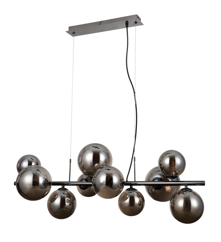 Lampa wisząca Canello nad stół  nowoczesna czarny chrom 10 szklanych kloszy ball