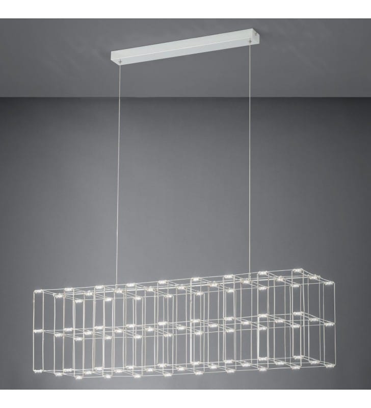 Metalowa geometryczna lampa wisząca Frontera LED chrom prostopadłościan nowoczesna designerska konstrukcja