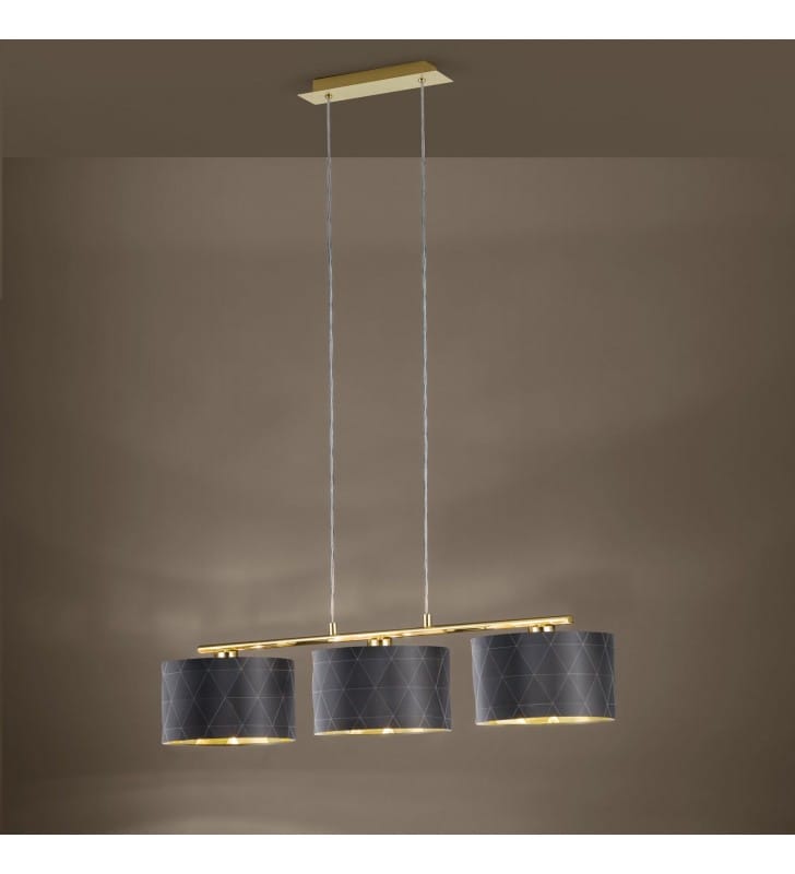 Potrójna lampa wisząca Dolorita abażury trójwymiarowe geometryczne czarno złota nad stół do jadalni kuchni salonu do sypialni