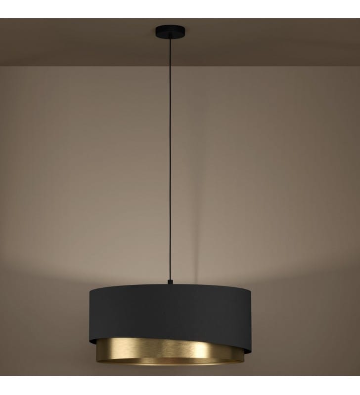 56cm lampa wisząca Manderline abażur okrągły czarny z mosiądzem elegancka stylowa do sypialni salonu jadalni nad stół