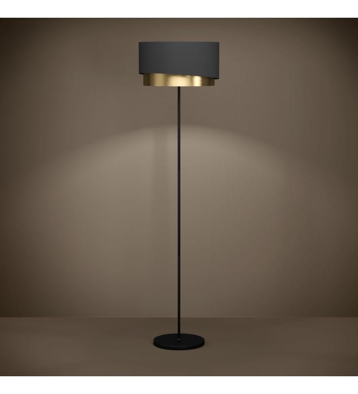 Lampa stojąca Manderline czarna abażur czarny z mosiądzem do salonu sypialni