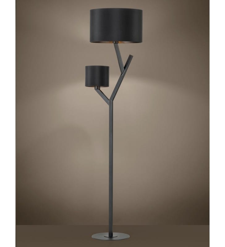Oryginalna czarna lampa stojąca drzewko z 2 abażurami Balnario 2xE27