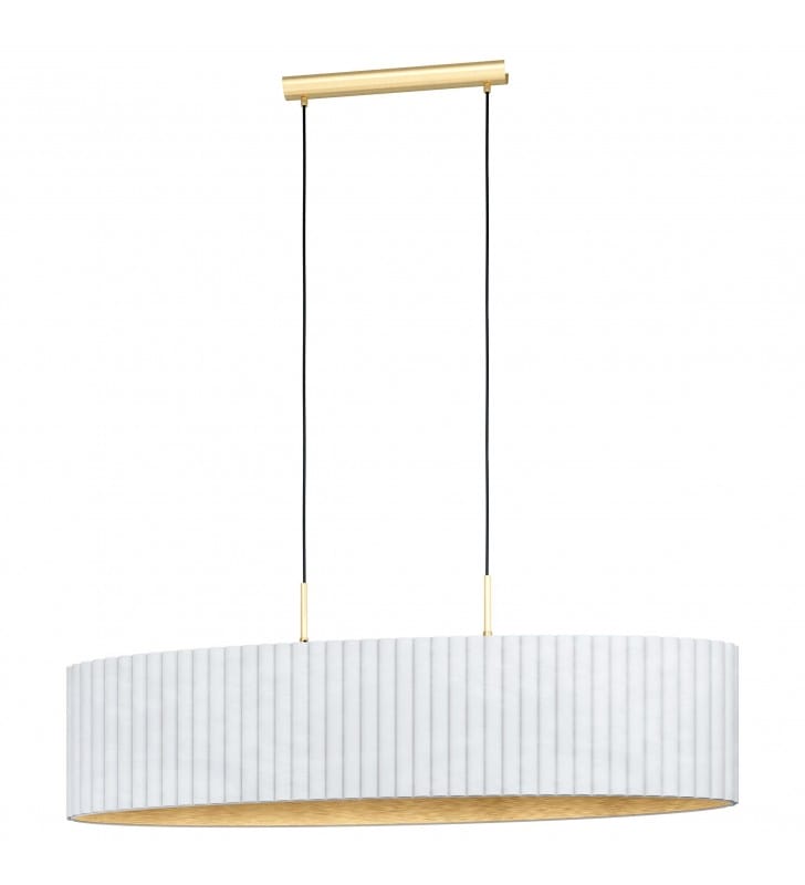 Lampa wisząca Tamaresco biała z mosiężnym wykończeniem pozioma owalna nad stół elegancka stylowa