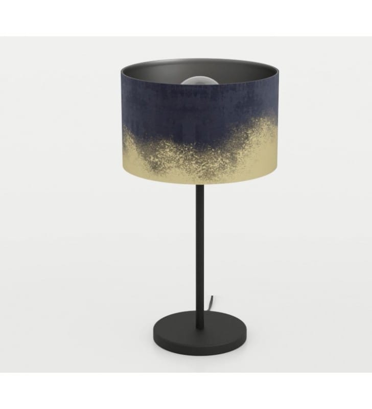 Casuarita elegancka lampa stołowa nocna z aksamitnym granatowo złotym abażurem czarna podstawa
