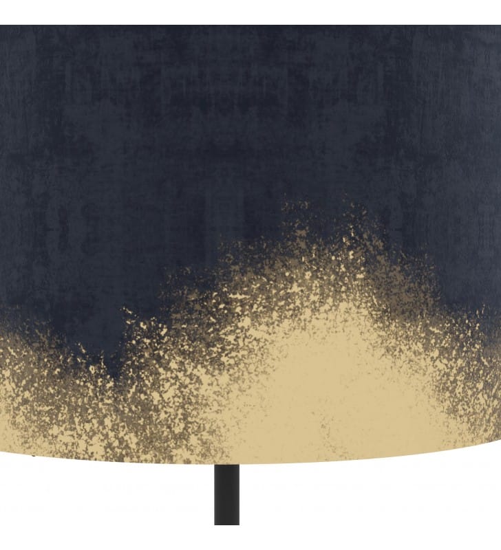 Stojąca lampa podłogowa Casuarita czarna metalowa noga granatowo złoty aksamitny abażur do sypialni salonu