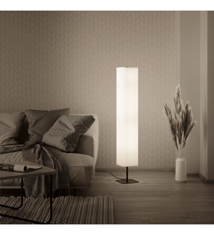 Lampa podłogowa Guerima czarna podstawa biały wysoki kwadratowy abażur do sypialni salonu 3xE27