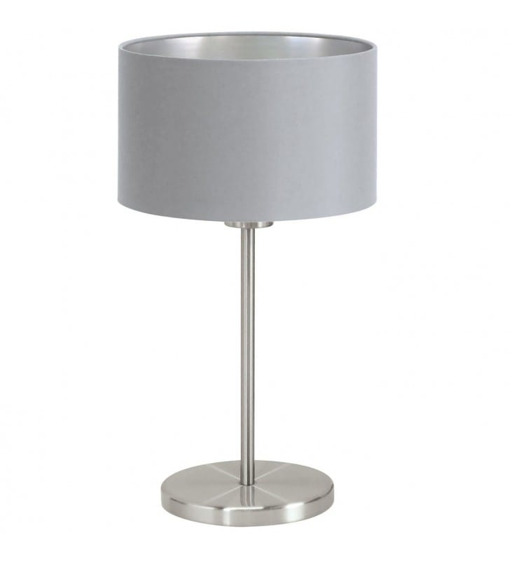 Lampa stołowa na komodę Maserlo szara abażur ze srebrnym środkiem