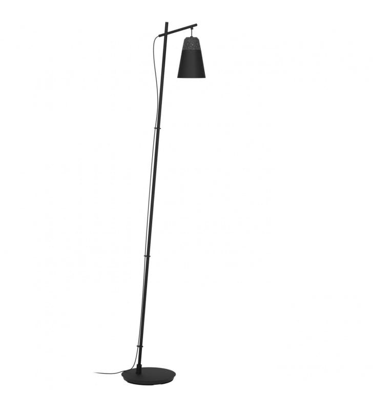 Czarna nowoczesna lampa podłogowa Canterras klosz zdobiony szaro białym lastryko