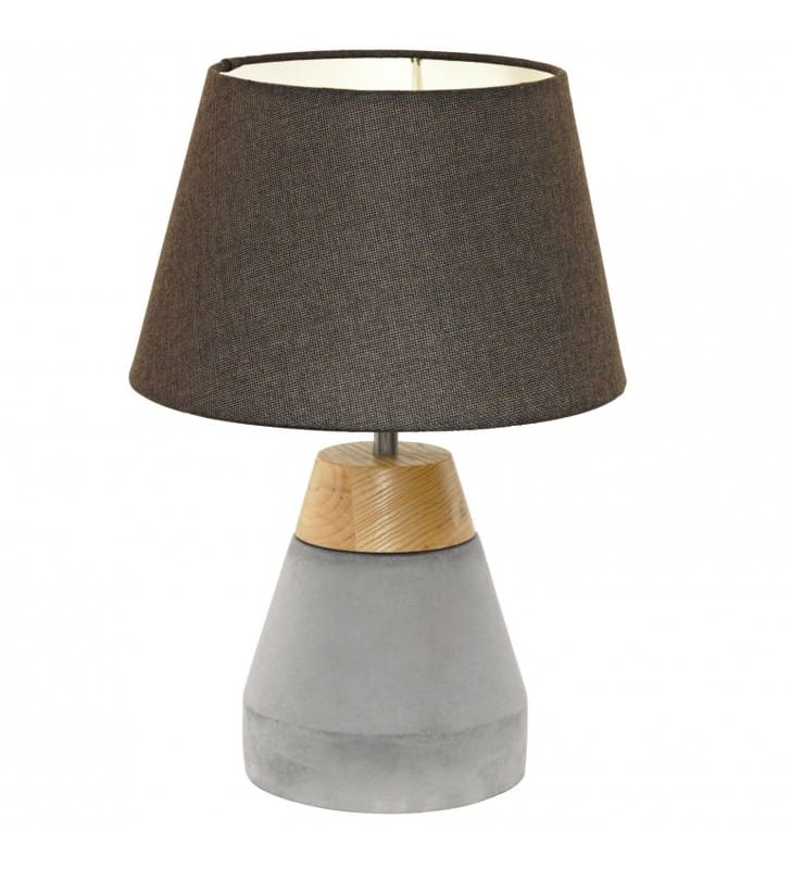 Lampa stołowa na komodę stolik nocny Tarega podstawa z betonu i drewna abażur brązowy