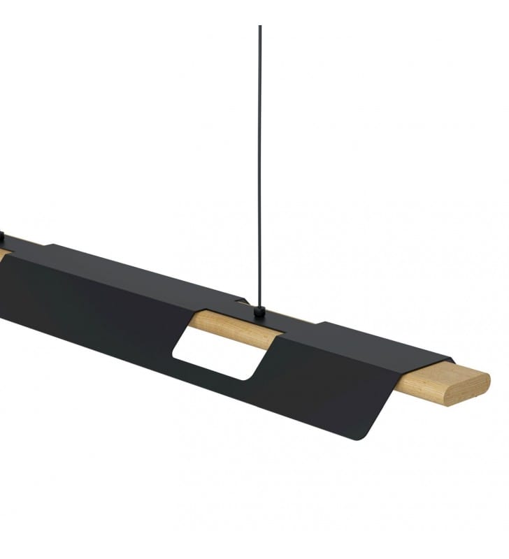 Oryginalna podłużna lampa wisząca Ermua LED czarny metal drewno ściemniacz designerska