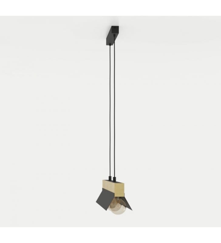 Podłużna pozioma lampa wisząca nad stół Tarrafo 88cm czarny metal drewno 4xE27