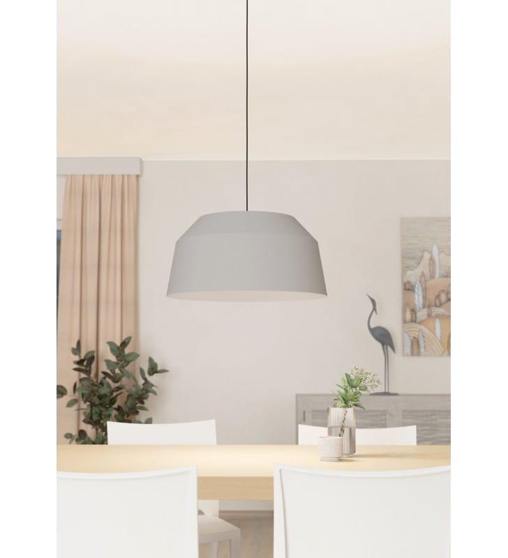 Szara metalowa lampa wisząca Contrisa 52cm klosz geometryczny z otwartą górą nad stół do kuchni i jadalni