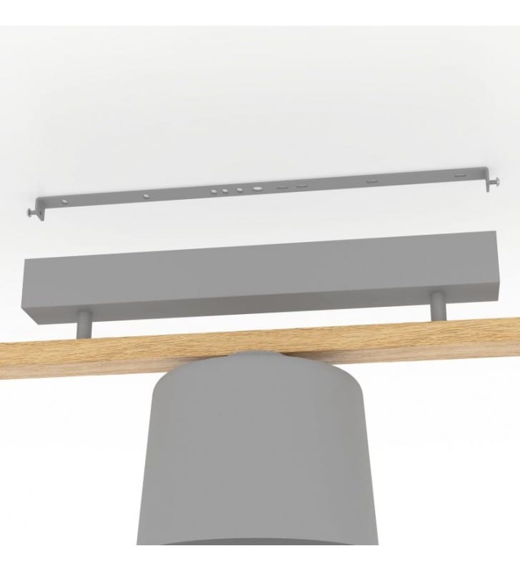 Szara lamp podłużna lampa sufitowa w stylu skandynawskim Mariel metal drewno do sypialni do przedpokoju 3xE27