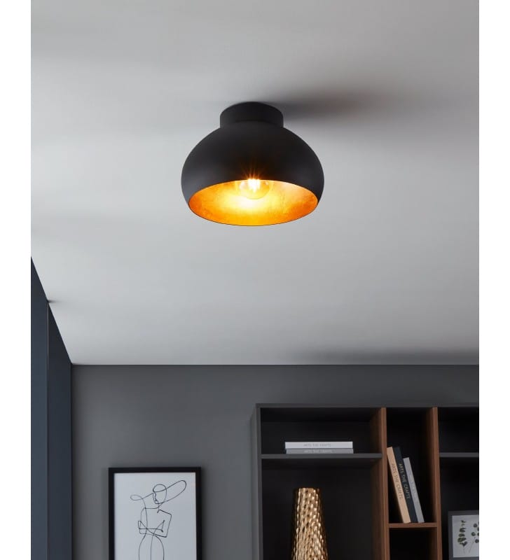 Mała czarno złota lampa sufitowa plafon Mogano 28cm metal do kuchni sypialni na przedpokój