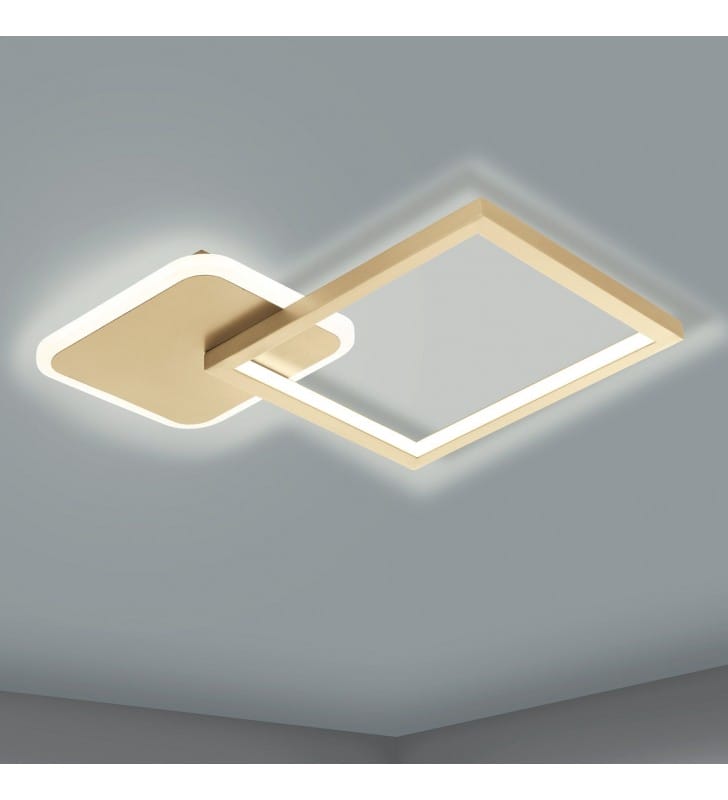 Lampa sufitowa plafon Gafares LED z pilotem złota 2 kwadratowe klosze 900424 Eglo