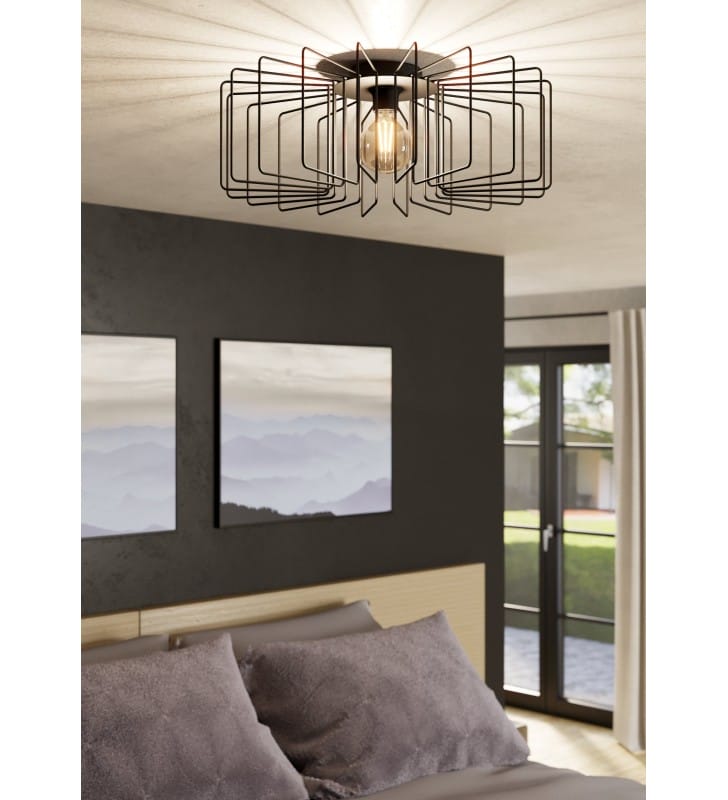 Druciana lampa sufitowa Tremedel 56cm czarna metal do sypialni
