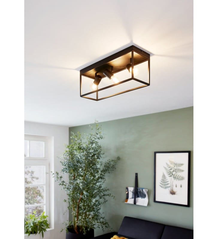 Prostokątna czarna lampa plafon sufitowy Silentina 3 żarówki styl loftowy