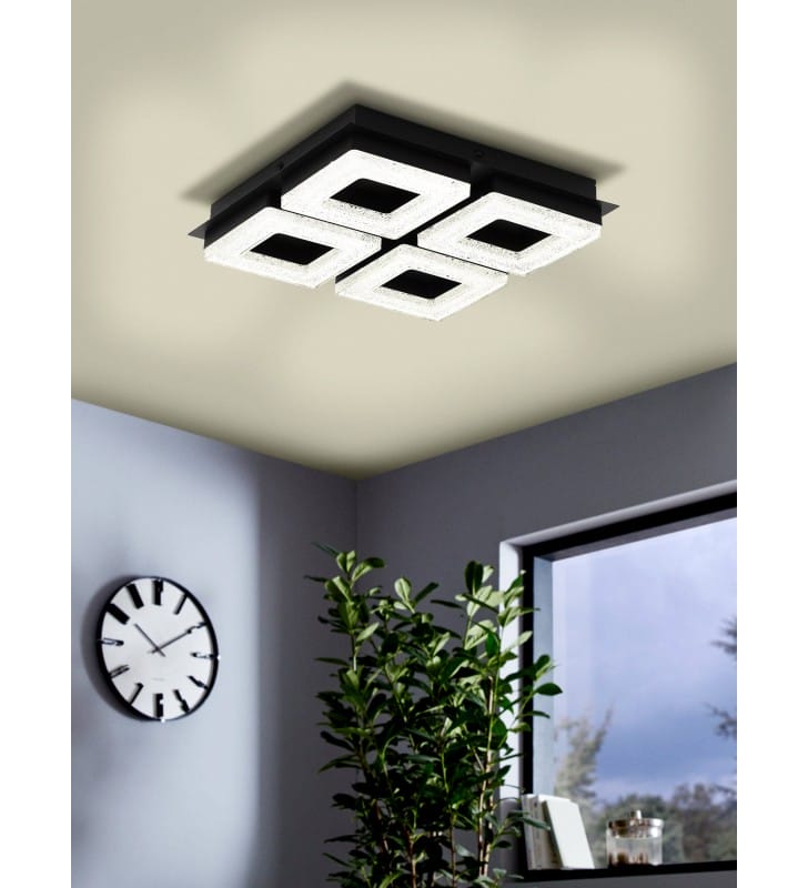 Czarny kwadratowy plafon do sypialni Fradelo1 LED 28cm 99326 Eglo
