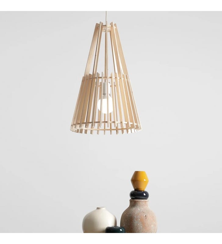Lampa wisząca Ferb z drewna stożek 39cm do jadalni nad stół styl skandynawski