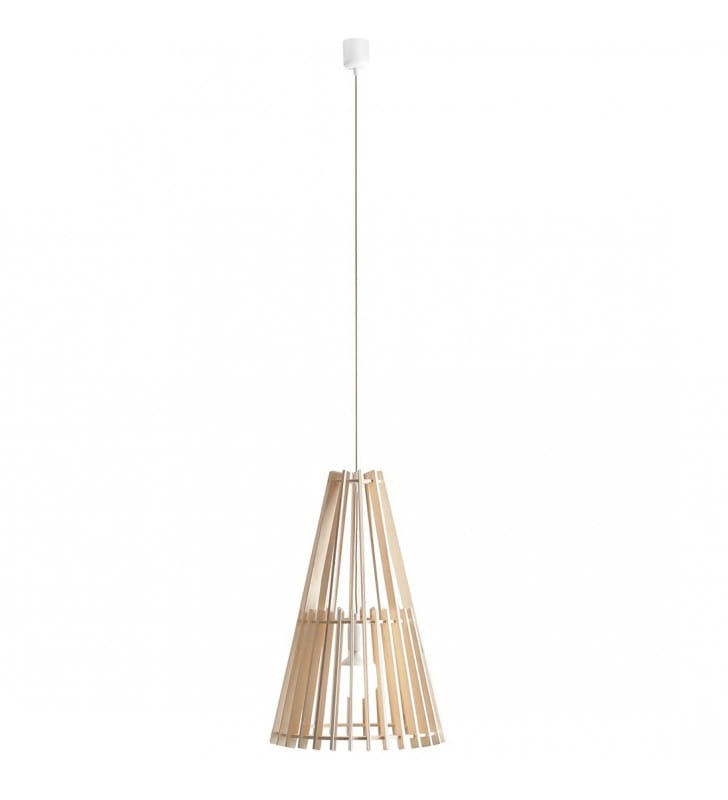 Lampa wisząca Ferb z drewna stożek 39cm do jadalni nad stół styl skandynawski