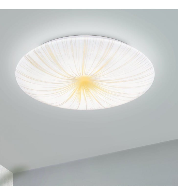 Biały okrągły plafon ze złotym wzorem Nieves1 LED 41cm do sypialni