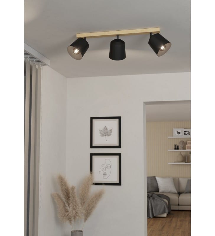 3 pkt lampa sufitowa do salonu Cotorro drewno czarny metal 3xE27