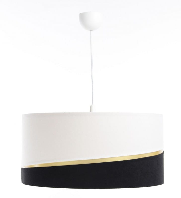 Oświetlenie nad stół w jadalni Carera czarny biały złoty abażur 50cm welur