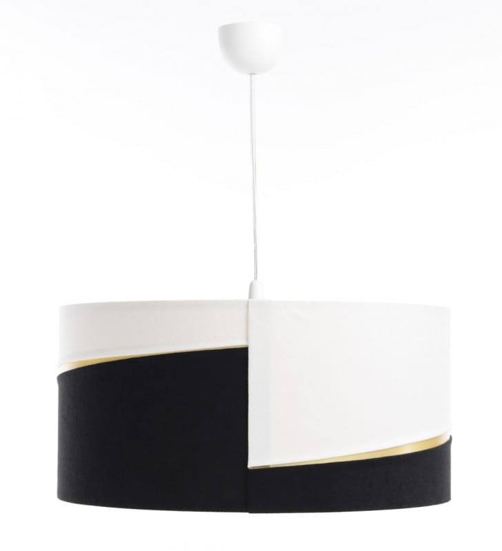 Oświetlenie nad stół w jadalni Carera czarny biały złoty abażur 50cm welur