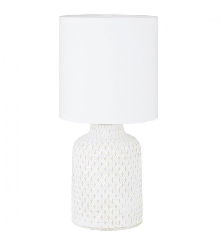 Dekoracyjna lampa stołowa Bellariva biało kremowa ceramiczna podstawa ze wzorem biały abażur