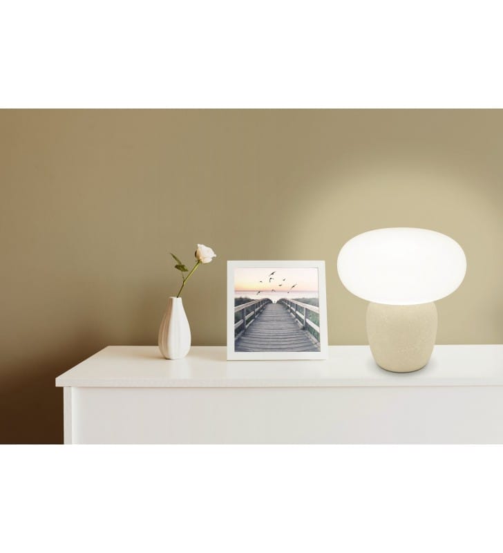Designerska nowoczesna lampa stołowa Cahuama ceramiczna podstawa szklany klosz