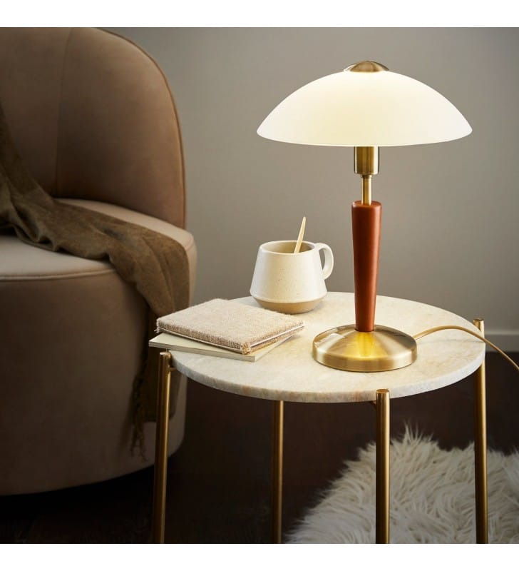 Lampa stołowa gabinetowa Solo1 kolor patyna z podstawą drewnianą z włącznikiem dotykowym