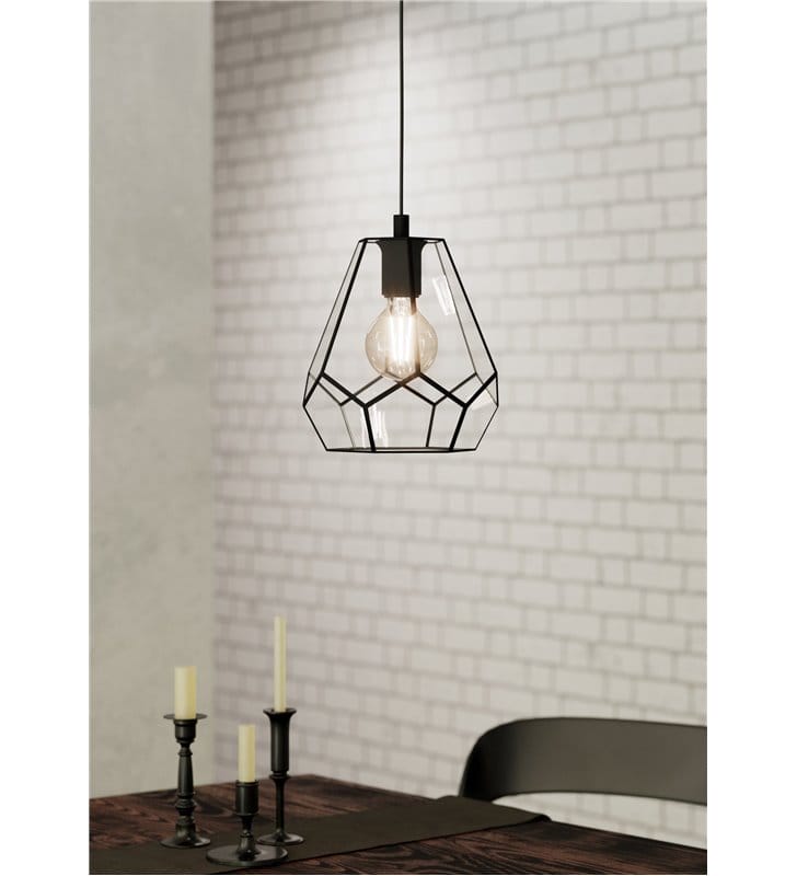 Lampa wisząca Mardyke czarna metal szkło loftowa do kuchni sypialni