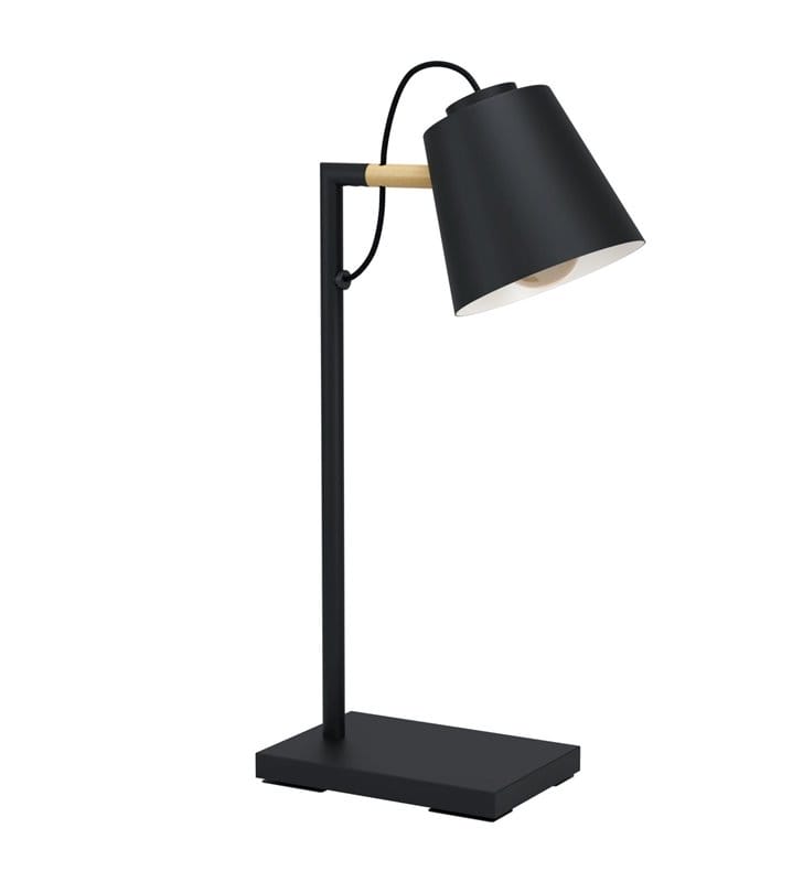 Metalowa czarna lampa stołowa Lacey w stylu loftowym włącznik na przewodzie ruchomy klosz