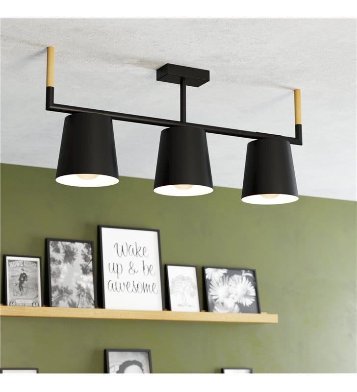 Metalowa lampa sufitowa z drewnianymi detalami Lacey loft nowoczesna czarna