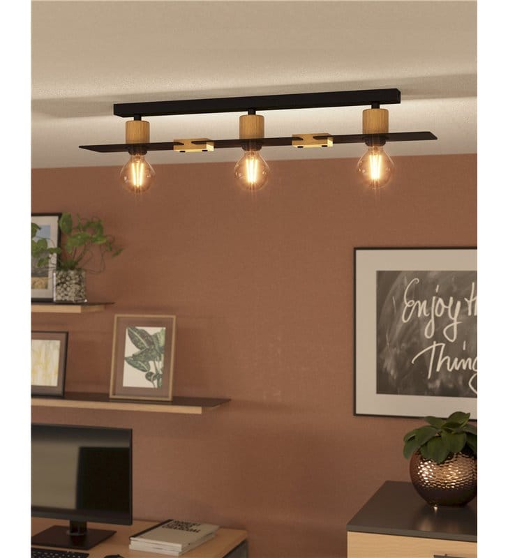 Lampa sufitowa Bramerton metal drewno loft nowoczesna 3xE27